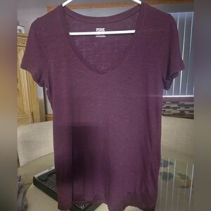 PINK Victoria's Secret Women's V-Neck Tee in Deep Plum